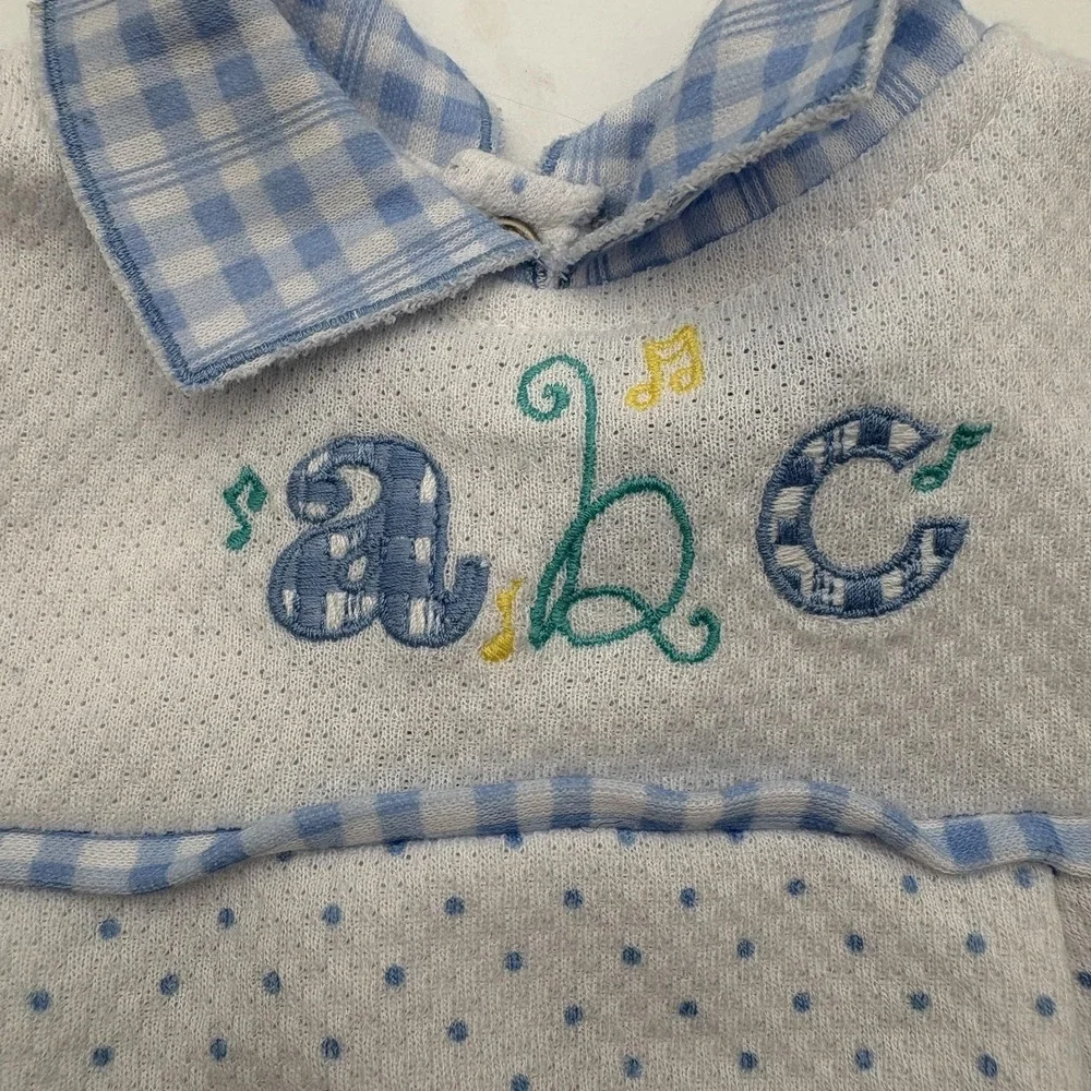 Lullaby Club Coverall Boys 3-6 Months White Blue ABC Polka Dot Footed One Piece‎
